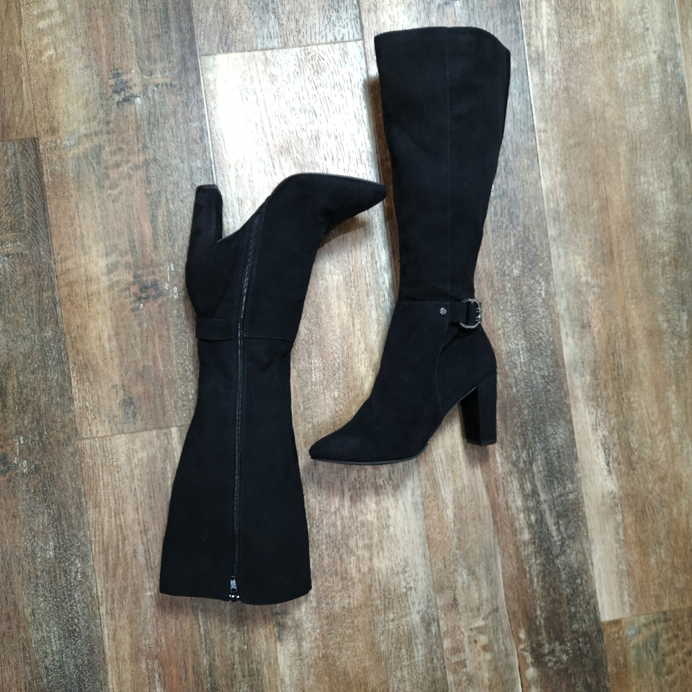 JONES NEW YORK BLACK FAUX SUEDE TALL BOOTS SIDE ZIPPER SIZE 7 - Picture 2 of 6